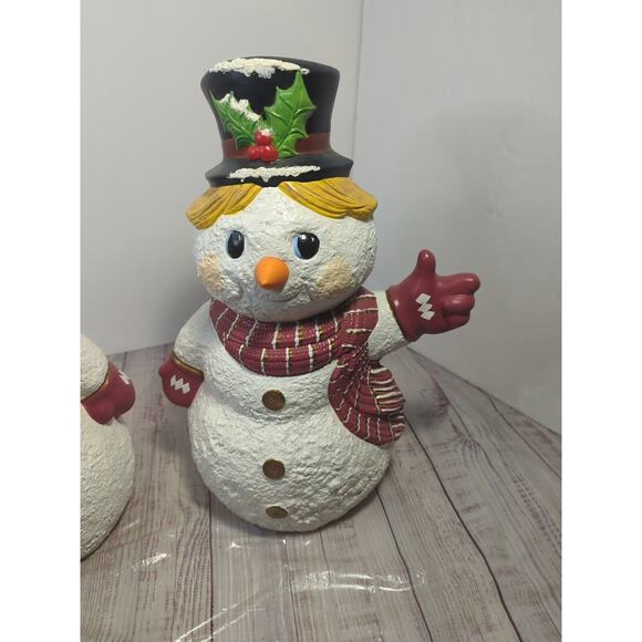 Vintage Large 1990 Holland Ceramic Hand Painted Glitter Snowman Couple 15” - Picture 5 of 12